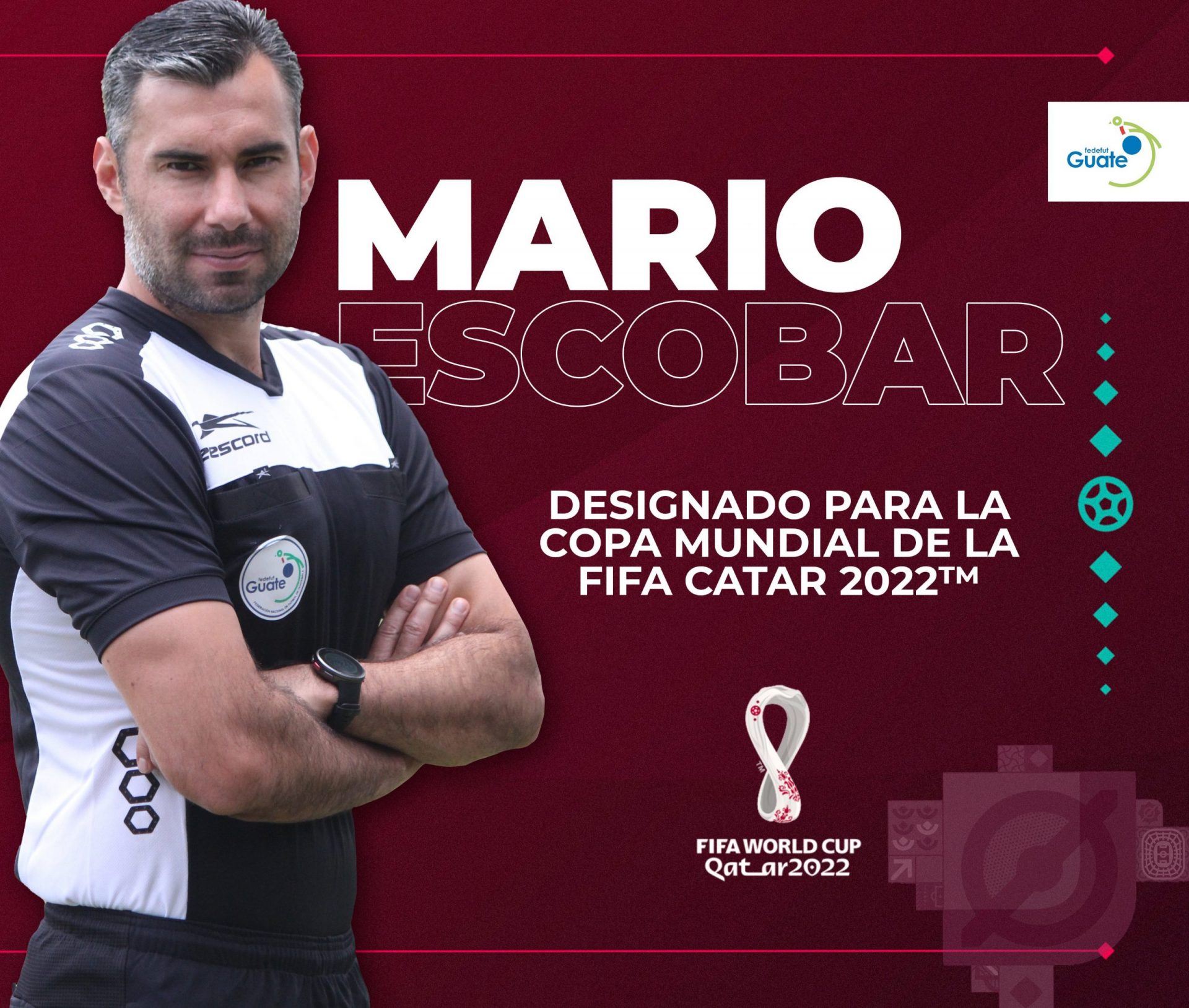 Árbitro guatemalteco Mario Escobar Toca dirigirá en el Mundial de Qatar 2022